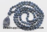 GMN4883 Hand-knotted 8mm, 10mm dumortierite 108 beads mala necklace with pendant