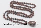 GMN4888 Hand-knotted 8mm, 10mm mahogany obsidian 108 beads mala necklace with pendant