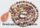 GMN4891 Hand-knotted 8mm, 10mm mookaite 108 beads mala necklace with pendant