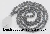 GMN4895 Hand-knotted 8mm, 10mm labradorite 108 beads mala necklace with pendant