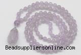 GMN4902 Hand-knotted 8mm, 10mm lavender amethyst 108 beads mala necklace with pendant