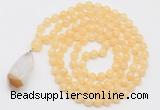 GMN4916 Hand-knotted 8mm, 10mm honey jade 108 beads mala necklace with pendant