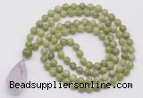 GMN4918 Hand-knotted 8mm, 10mm China jade 108 beads mala necklace with pendant