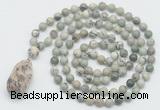 GMN4923 Hand-knotted 8mm, 10mm artistic jasper 108 beads mala necklace with pendant