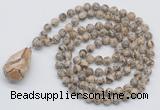 GMN4925 Hand-knotted 8mm, 10mm feldspar 108 beads mala necklace with pendant