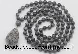 GMN4934 Hand-knotted 8mm, 10mm black labradorite 108 beads mala necklace with pendant