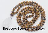 GMN4940 Hand-knotted 8mm, 10mm yellow tiger eye 108 beads mala necklace with pendant