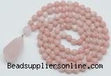 GMN4941 Hand-knotted 8mm, 10mm Chinese pink opal 108 beads mala necklace with pendant