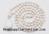 GMN4943 Hand-knotted 8mm, 10mm white howlite 108 beads mala necklace with pendant