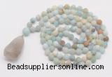 GMN5004 Hand-knotted 8mm, 10mm matte amazonite 108 beads mala necklace with pendant