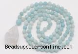 GMN5005 Hand-knotted 8mm, 10mm matte amazonite 108 beads mala necklace with pendant