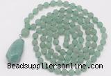 GMN5006 Hand-knotted 8mm, 10mm matte green aventurine 108 beads mala necklace with pendant