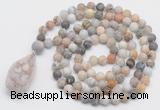 GMN5009 Hand-knotted 8mm, 10mm matte bamboo leaf agate 108 beads mala necklace with pendant