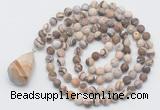 GMN5018 Hand-knotted 8mm, 10mm matte zebra jasper 108 beads mala necklace with pendant