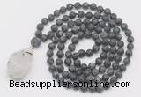 GMN5023 Hand-knotted 8mm, 10mm matte black labradorite 108 beads mala necklace with pendant