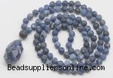 GMN5027 Hand-knotted 8mm, 10mm matte sodalite 108 beads mala necklace with pendant