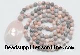 GMN5058 Hand-knotted 8mm, 10mm pink zebra jasper 108 beads mala necklace with pendant