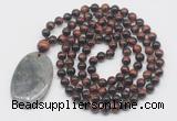 GMN5069 Hand-knotted 8mm, 10mm red tiger eye 108 beads mala necklace with pendant