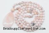 GMN5087 Hand-knotted 8mm, 10mm matte natural pink opal 108 beads mala necklace with pendant