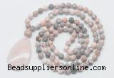 GMN5088 Hand-knotted 8mm, 10mm pink zebra jasper 108 beads mala necklace with pendant