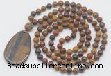 GMN5092 Hand-knotted 8mm, 10mm red moss agate 108 beads mala necklace with pendant