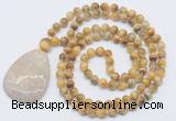 GMN5101 Hand-knotted 8mm, 10mm golden tiger eye 108 beads mala necklace with pendant