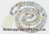 GMN5114 Hand-knotted 8mm, 10mm matte amazonite 108 beads mala necklace with pendant