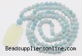 GMN5115 Hand-knotted 8mm, 10mm matte amazonite 108 beads mala necklace with pendant