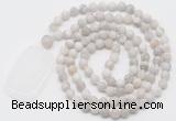 GMN5119 Hand-knotted 8mm, 10mm matte white crazy agate 108 beads mala necklace with pendant