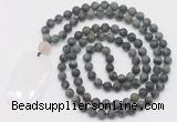 GMN5123 Hand-knotted 8mm, 10mm matte kambaba jasper 108 beads mala necklace with pendant