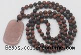 GMN5131 Hand-knotted 8mm, 10mm matte red tiger eye 108 beads mala necklace with pendant