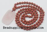 GMN5139 Hand-knotted 8mm, 10mm matte red jasper 108 beads mala necklace with pendant