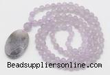 GMN5147 Hand-knotted 8mm, 10mm lavender amethyst 108 beads mala necklace with pendant