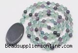 GMN5148 Hand-knotted 8mm, 10mm fluorite 108 beads mala necklace with pendant