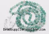 GMN5155 Hand-knotted 8mm, 10mm green banded agate 108 beads mala necklace with pendant