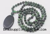 GMN5172 Hand-knotted 8mm, 10mm ruby zoisite 108 beads mala necklace with pendant