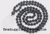 GMN5176 Hand-knotted 8mm, 10mm black tourmaline 108 beads mala necklace with pendant