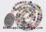 GMN5182 Hand-knotted 8mm, 10mm colorful gemstone 108 beads mala necklace with pendant