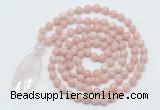 GMN5185 Hand-knotted 8mm, 10mm Chinese pink opal 108 beads mala necklace with pendant