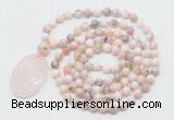 GMN5186 Hand-knotted 8mm, 10mm natural pink opal 108 beads mala necklace with pendant