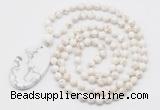 GMN5187 Hand-knotted 8mm, 10mm white howlite 108 beads mala necklace with pendant