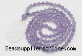 GMN5198 Hand-knotted 8mm, 10mm amethyst 108 beads mala necklace with pendant