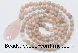 GMN5204 Hand-knotted 8mm, 10mm sunstone 108 beads mala necklace with pendant