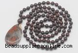 GMN5221 Hand-knotted 8mm, 10mm brecciated jasper 108 beads mala necklace with pendant