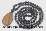 GMN5236 Hand-knotted 8mm, 10mm golden obsidian 108 beads mala necklace with pendant