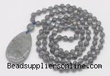 GMN5240 Hand-knotted 8mm, 10mm labradorite 108 beads mala necklace with pendant