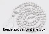 GMN5241 Hand-knotted 8mm, 10mm white howlite 108 beads mala necklace with pendant