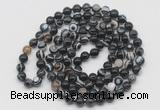 GMN536 Hand-knotted 8mm, 10mm black banded agate 108 beads mala necklaces