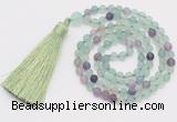 GMN5600 Hand-knotted 6mm matte fluorite 108 beads mala necklaces with tassel