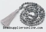 GMN5603 Hand-knotted 6mm matte black water jasper 108 beads mala necklaces with tassel